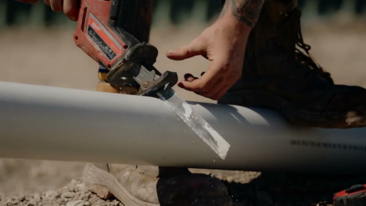 Zimco Plumbing cutting, priming and joining PVC drainage pipe